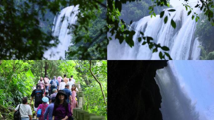 多种角度拍摄黄果树瀑布景区游客4K