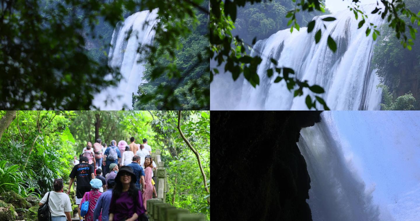 多种角度拍摄黄果树瀑布景区游客4K