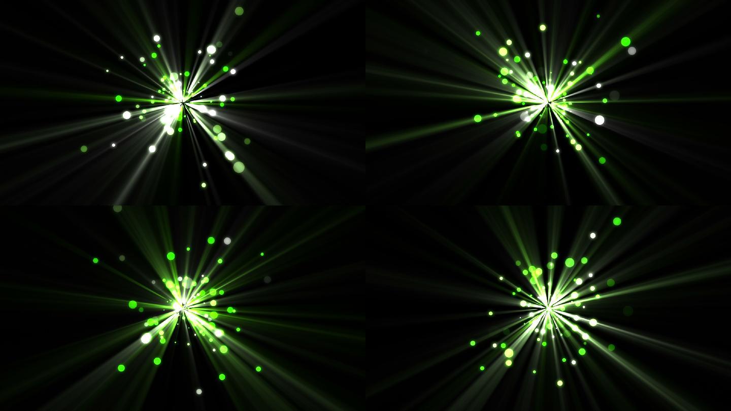 在黑色背景下，绿色的圆点从一颗闪亮的星星上移动过来