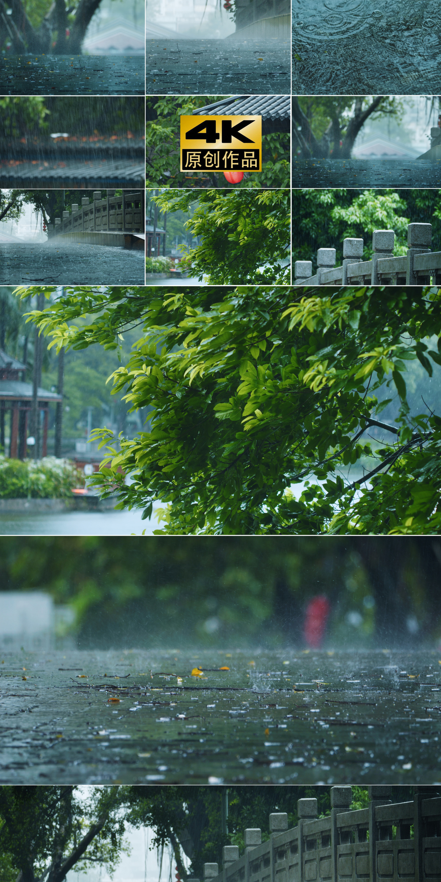 雨台风暴雨倾盆大雨拍打地面自然台风下雨