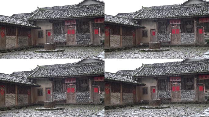 下雨天老房子古代建筑雨天福建古厝老房屋