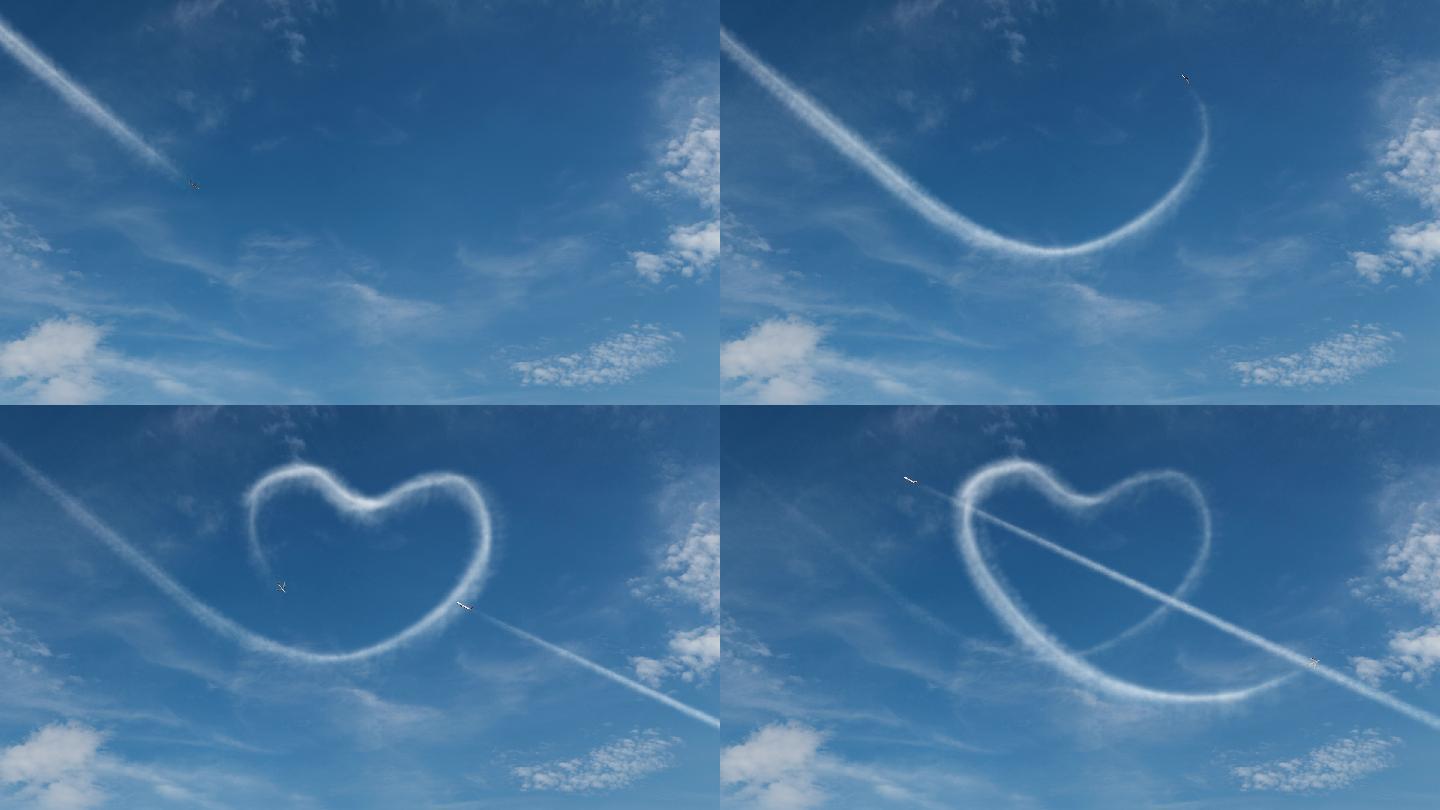 飞机在天空中喷射出心形云