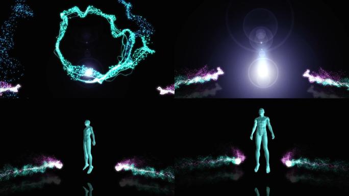 漂浮在银河背景上的蓝色人形动画特效