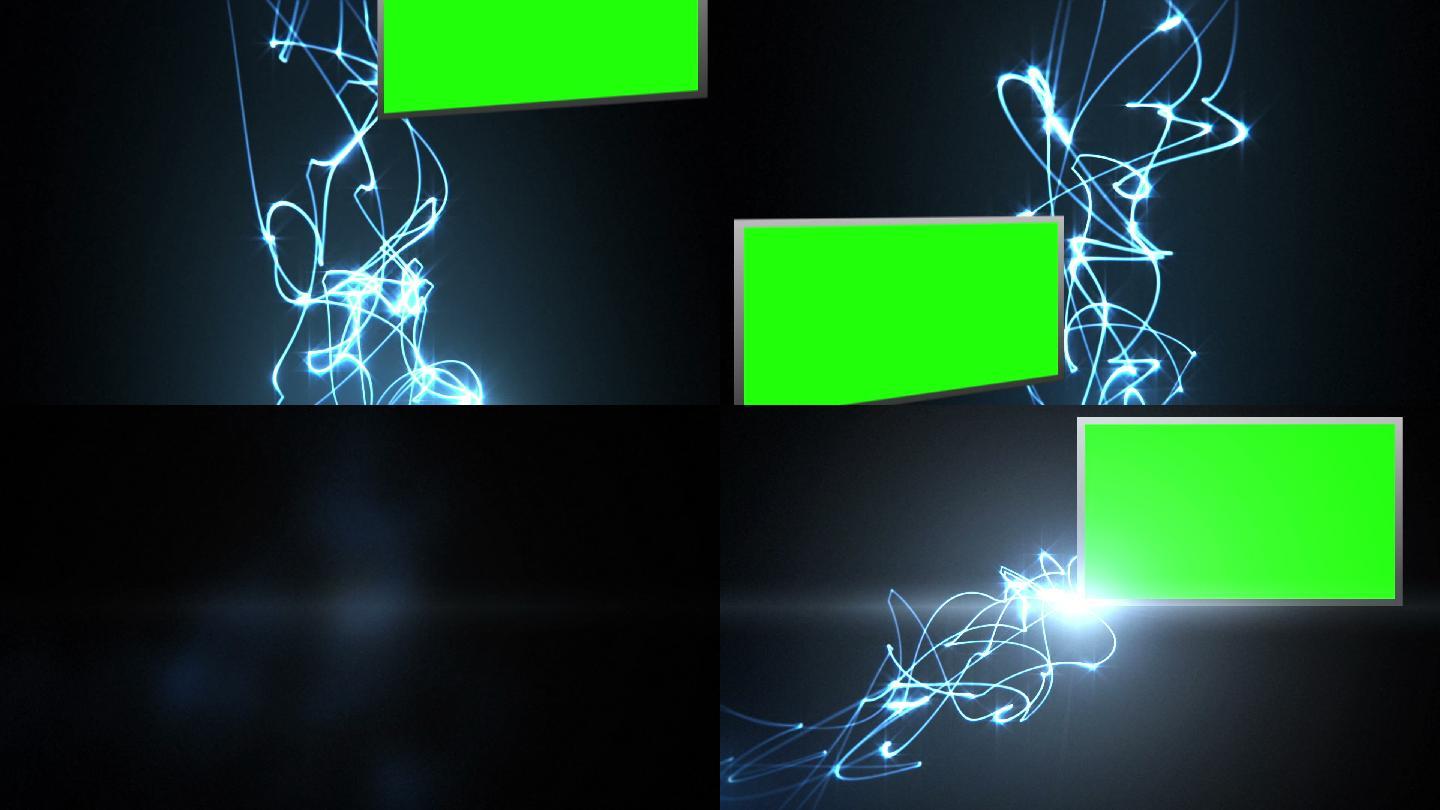 绿色屏幕旁边的蓝色发光线条动画特效