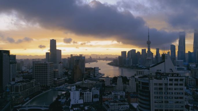 上海清晨火烧云4K航拍