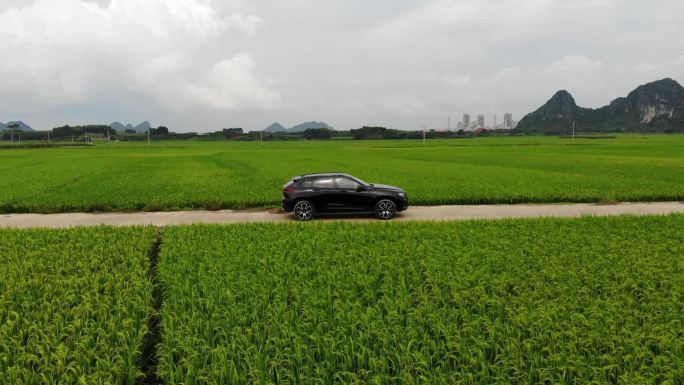 田野汽车跟随航拍温馨画面