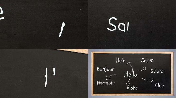 动画hello在其他语言流程图上的黑板