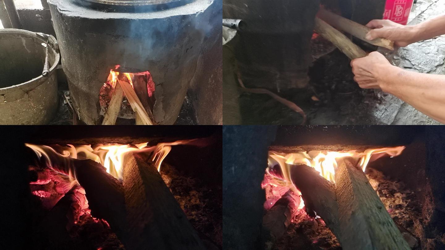 烧炉子烧水炉木柴烧火木柴烧炉子火柴火升火