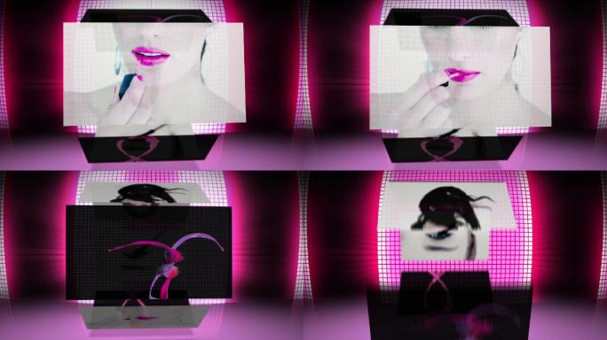 在粉红色背景上显示时尚情况的旋转屏幕