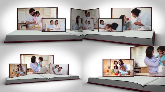 在一本书上以白色为背景的家庭录像动画