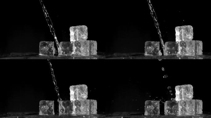 水打在冰块上特写水冰块