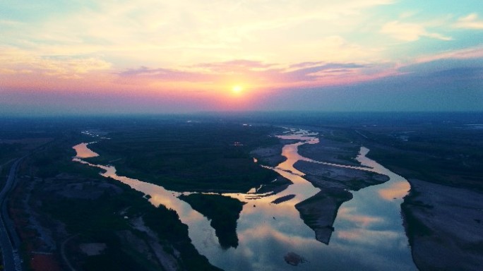【原创实拍】航拍渭河流域夕阳美景