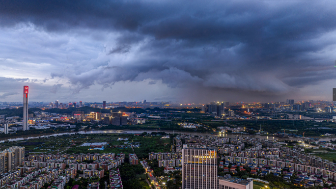 【商用4K】广州台风局部暴雨夜景航拍延时