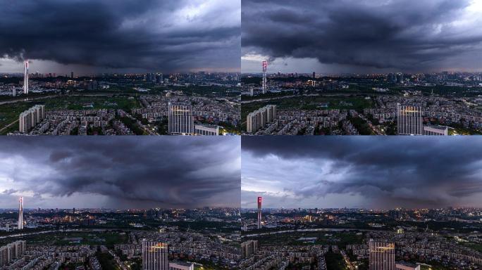 【商用4K】广州台风局部暴雨夜景航拍延时