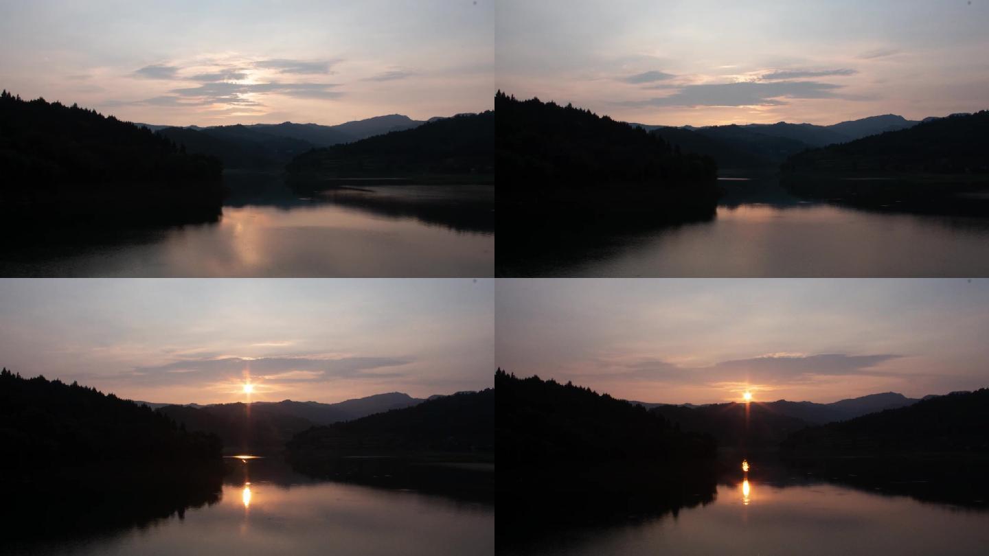湖泊夕阳日落延时