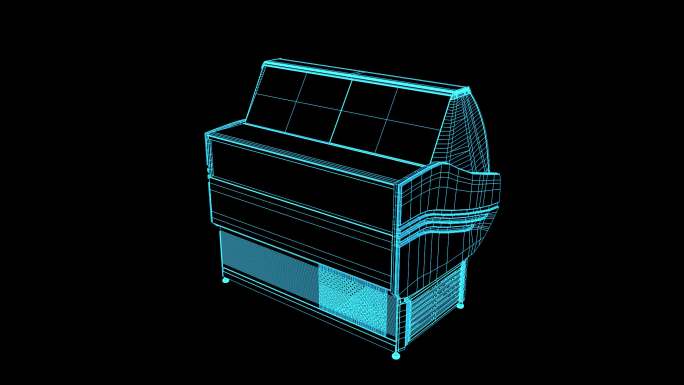 4K蓝色全息科技冷藏柜旋转动画素材带通道