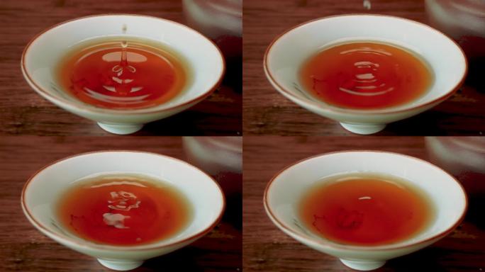 升格拍摄茶汤茶色茶水滴落