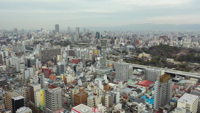 原创 日本大阪通天阁都市天际线航拍