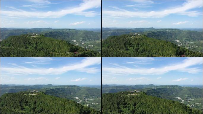 平昌蓝天白云航拍绿水青山