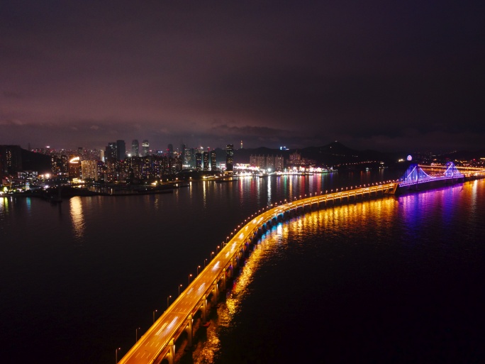 大连星海广场跨海大桥海城市夜景8k延时