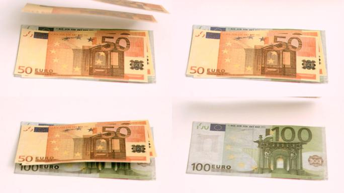 桌面上的50欧元纸币特写