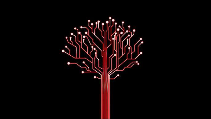 4K红色科技树生长流动光线通道视频3