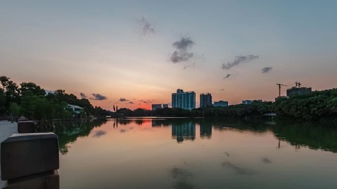 广州越秀区流花湖日落归霞延时