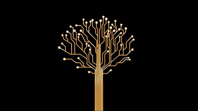 4K金色科技树生长流动光线通道视频3