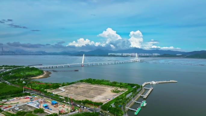 【正版素材】深圳湾大桥大气航拍4K航拍