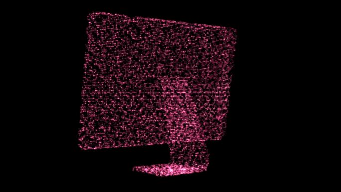 旋转的电脑显示器在黑色背景上闪烁着粉红色