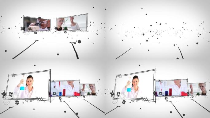 几段实验室助手的视频出现在白色背景上