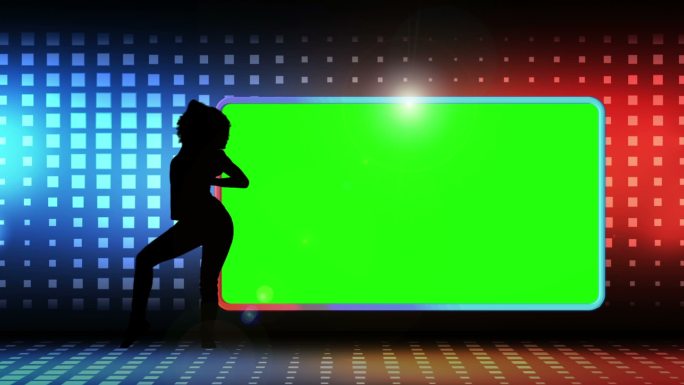 动画的一个女人剪影舞蹈旁边的屏幕在色度键