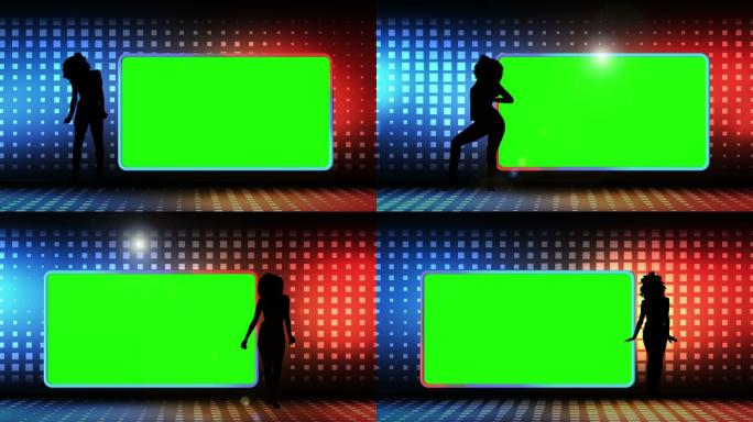 动画的一个女人剪影舞蹈旁边的屏幕在色度键