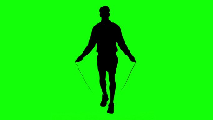 男人剪影在绿色背景下跳绳动画特效