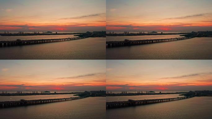 广深沿江高速夕阳下航拍大景左环绕
