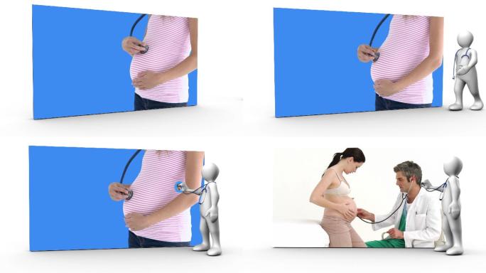 孕妇与医生和听诊器的动画