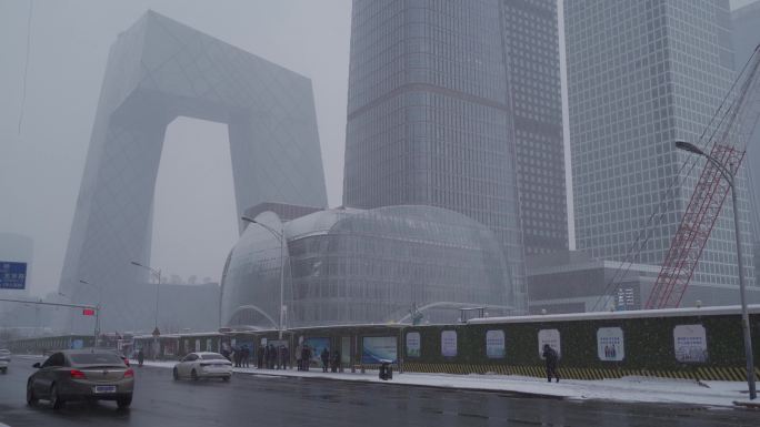 北京国贸下雪