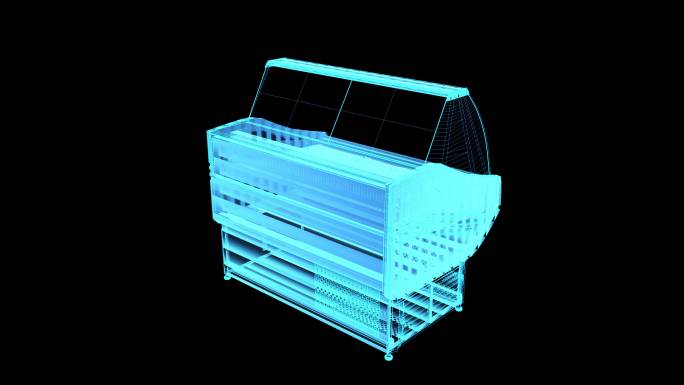 4K蓝色全息科技冷藏柜旋转动画素材带通道