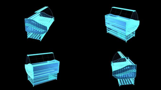 4K蓝色全息科技冷藏柜旋转动画素材带通道