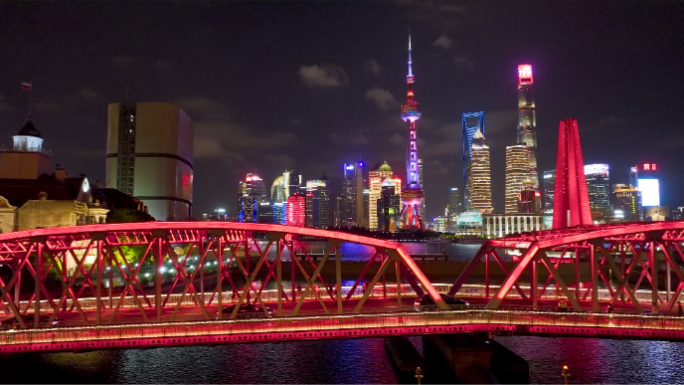 【4K60帧】上海外滩外白渡桥夜景航拍
