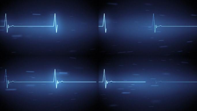 蓝色心电图心脏监护线，背景为黑色和蓝色