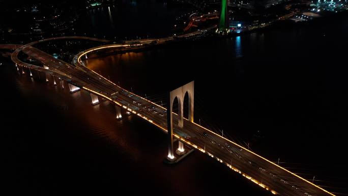 澳门 大桥夜景 航拍