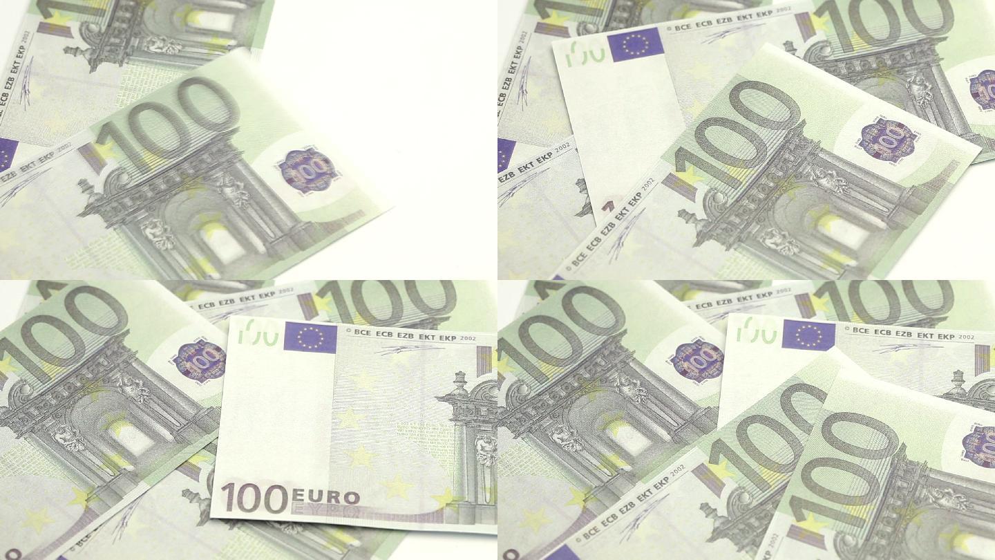 桌面上的100欧元纸币特写