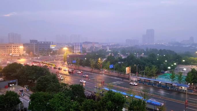 城市雨后晚霞延时