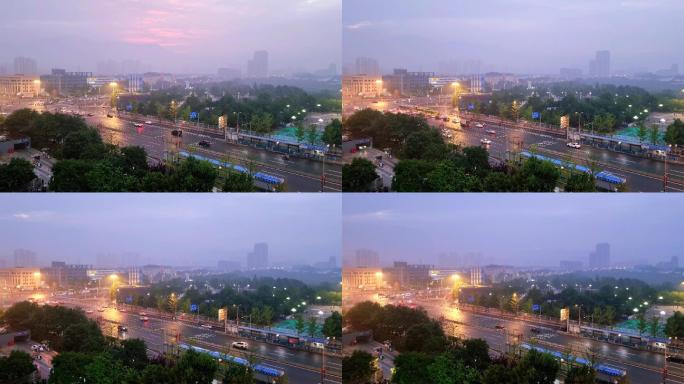 城市雨后晚霞延时