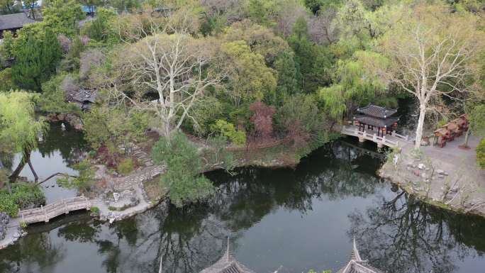 4K原素材-航拍空旷无人的上海古猗园