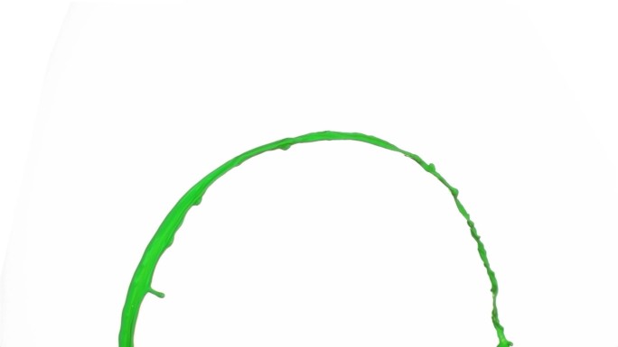 在白色的背景下，超慢动作的绿色油漆线上升