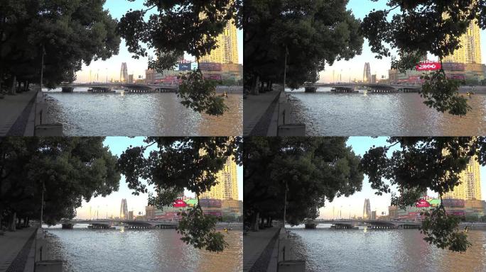 4K宁波江厦桥与玉米楼傍晚闪金光色彩