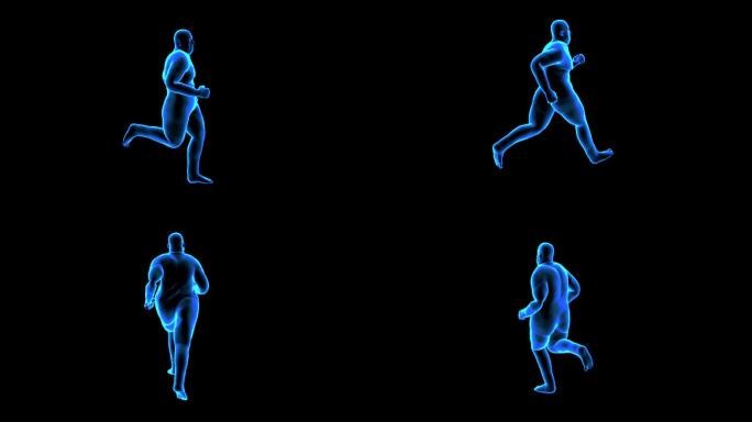 4K蓝色全息投影跑步动画素材带通道
