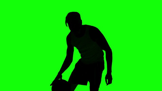 男人剪影在绿色背景下打篮球动画特效